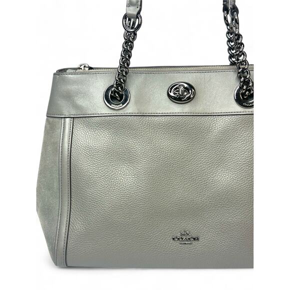 Coach Turnlock Edie Leather & Suede Carryall Bag - Picture 2 of 9